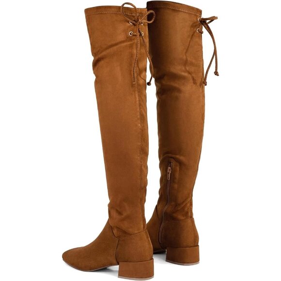 Women's Camel-1.77 Inchs Polyurethane (PU) Over Knee High Warm Winter Long Boot - Picture 3 of 6